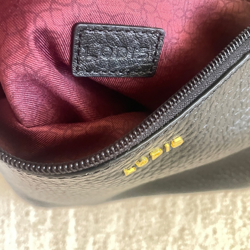 Lodis Black Pebbled Genuine Leather Crossbody Bag with Gold Chain